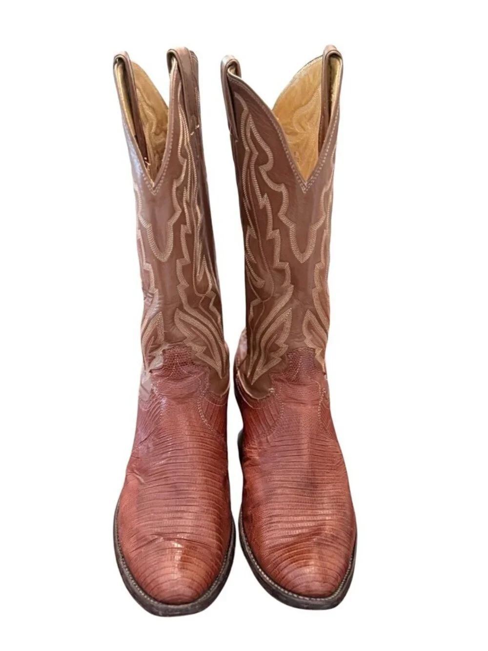 Justin Teju Lizard Cowboy Boots Men Size 9D Brown Exotic Leather Western 8303 US